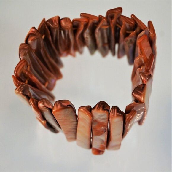 Abalone Mother of Pearl Shells Bracelet Tropical Boho Beach Stretch Orange Lust - Picture 6 of 10